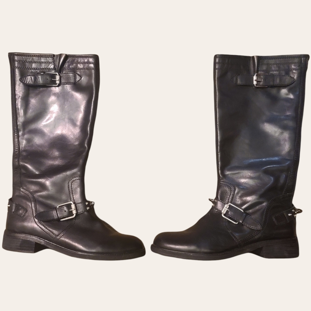 Sam Edelman Ashlyn black leather tall riding boots sz 8.5M with studs